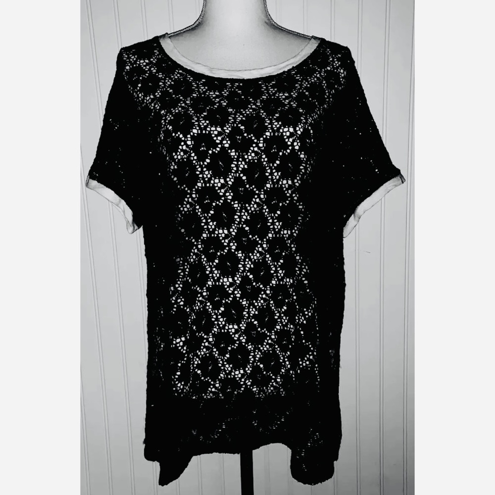 Torrid Sz 1 Top Black Lace Ringer Tee 1x 14 16